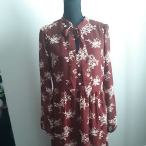 Floral Dress with Tie Neck